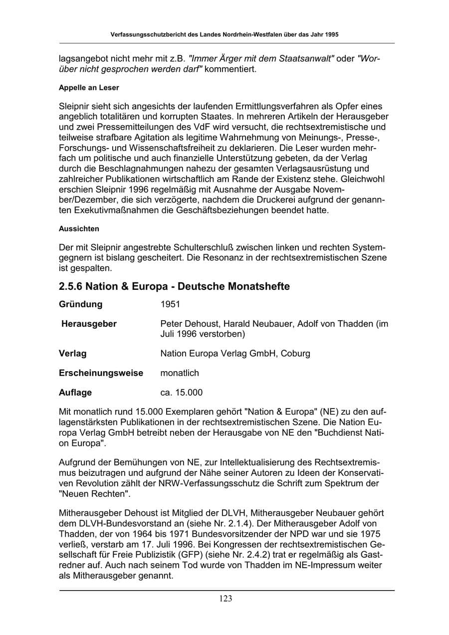 Seite 123 des Verfassungsschutzbericht 1996 Nordrhein-Westfalen