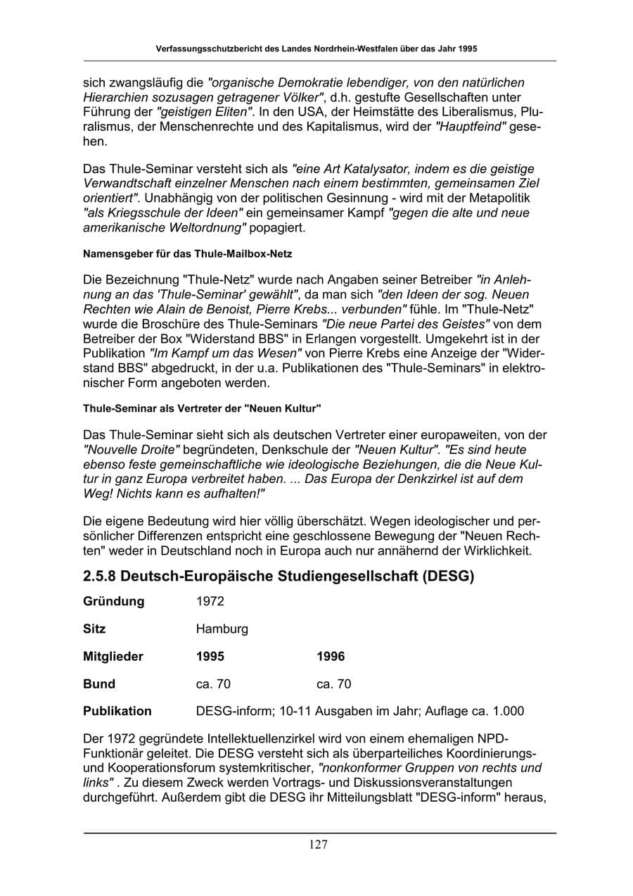 Seite 127 des Verfassungsschutzbericht 1996 Nordrhein-Westfalen