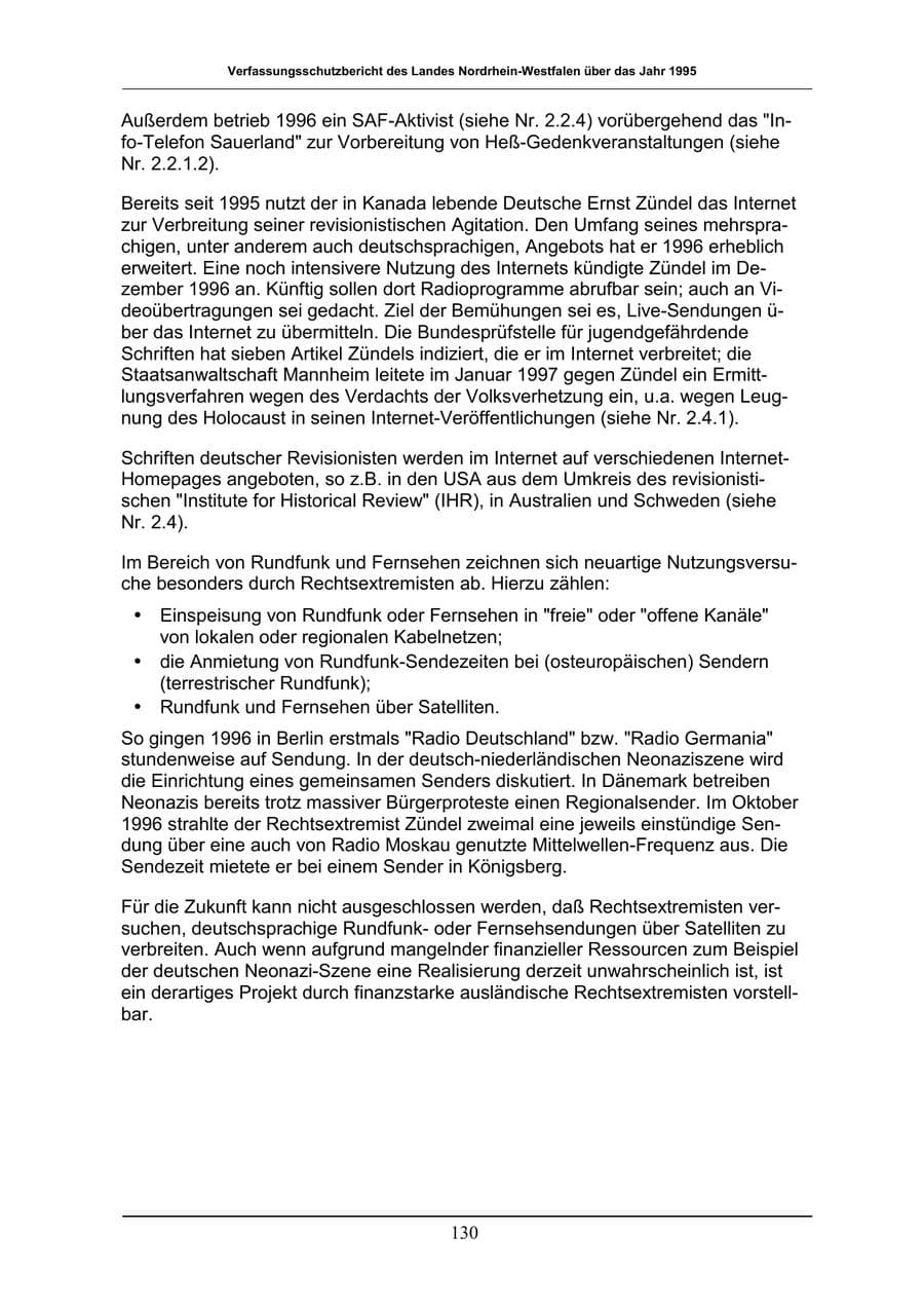 Seite 130 des Verfassungsschutzbericht 1996 Nordrhein-Westfalen