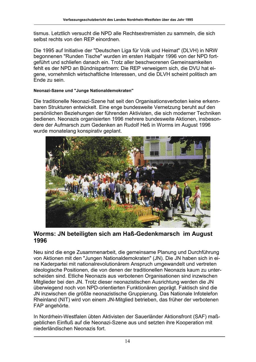 Seite 14 des Verfassungsschutzbericht 1996 Nordrhein-Westfalen