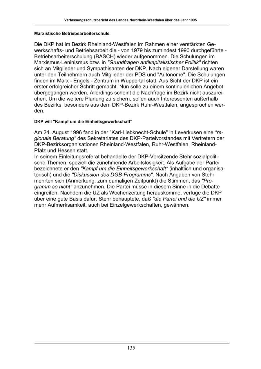 Seite 135 des Verfassungsschutzbericht 1996 Nordrhein-Westfalen
