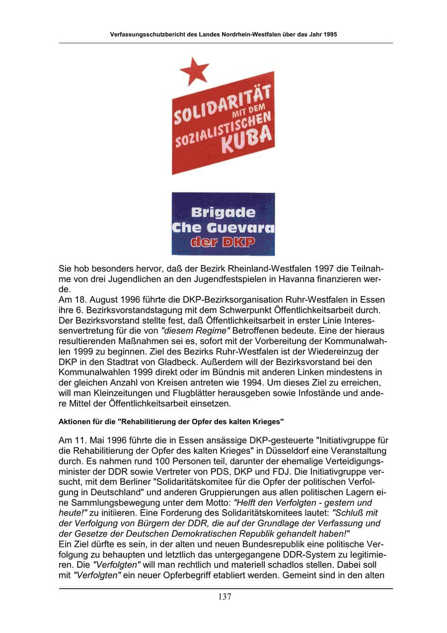 Seite 137 des Verfassungsschutzbericht 1996 Nordrhein-Westfalen