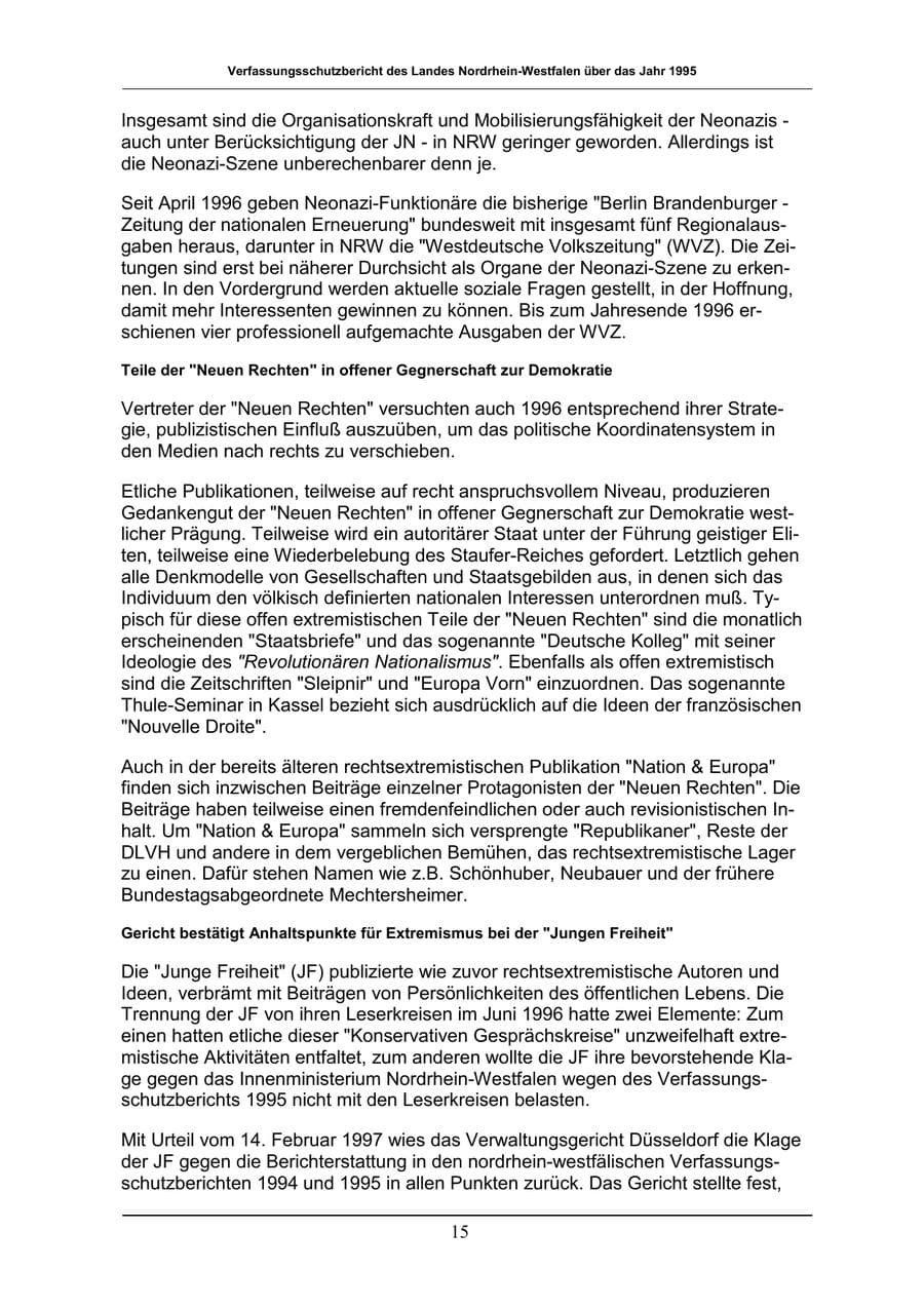 Seite 15 des Verfassungsschutzbericht 1996 Nordrhein-Westfalen