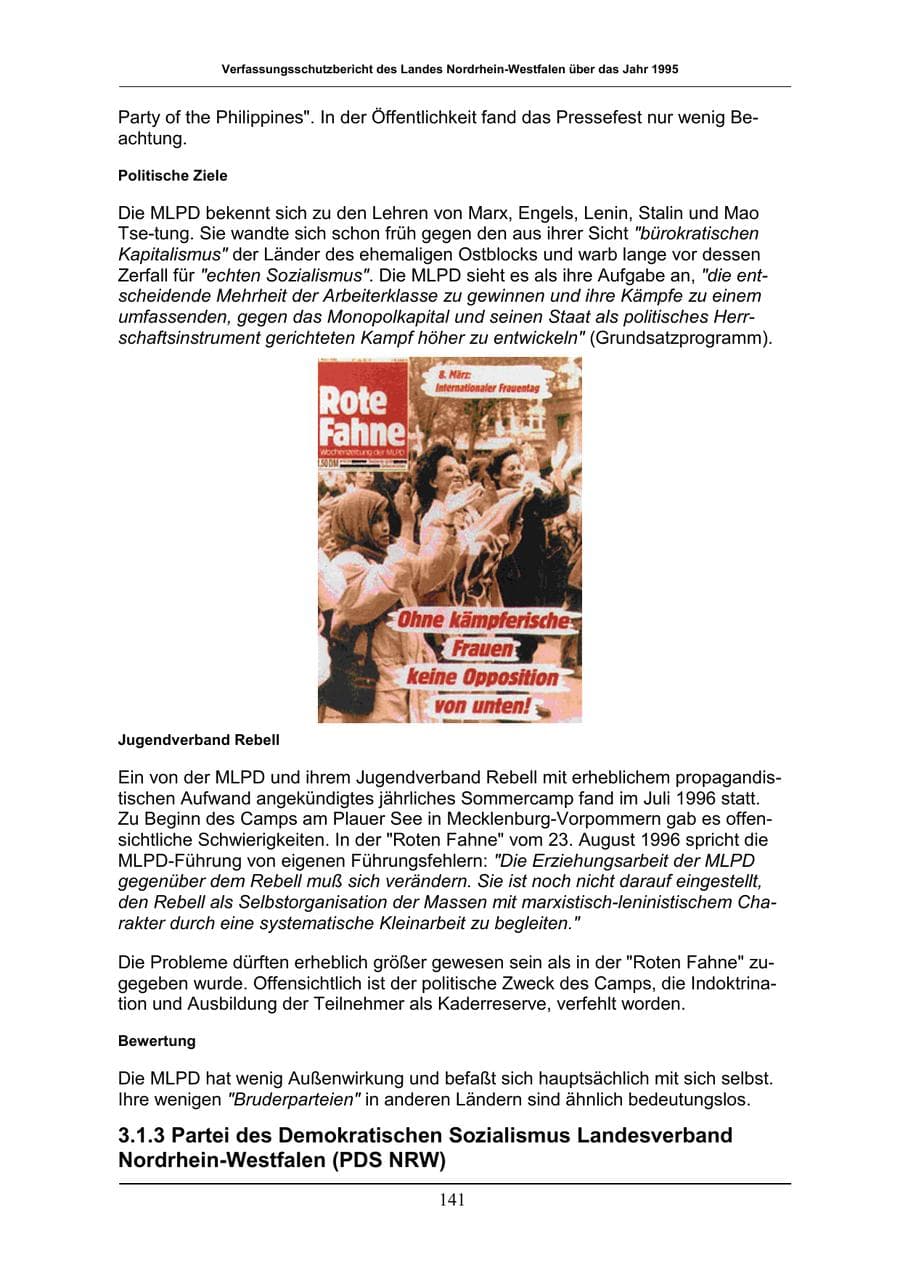 Seite 141 des Verfassungsschutzbericht 1996 Nordrhein-Westfalen
