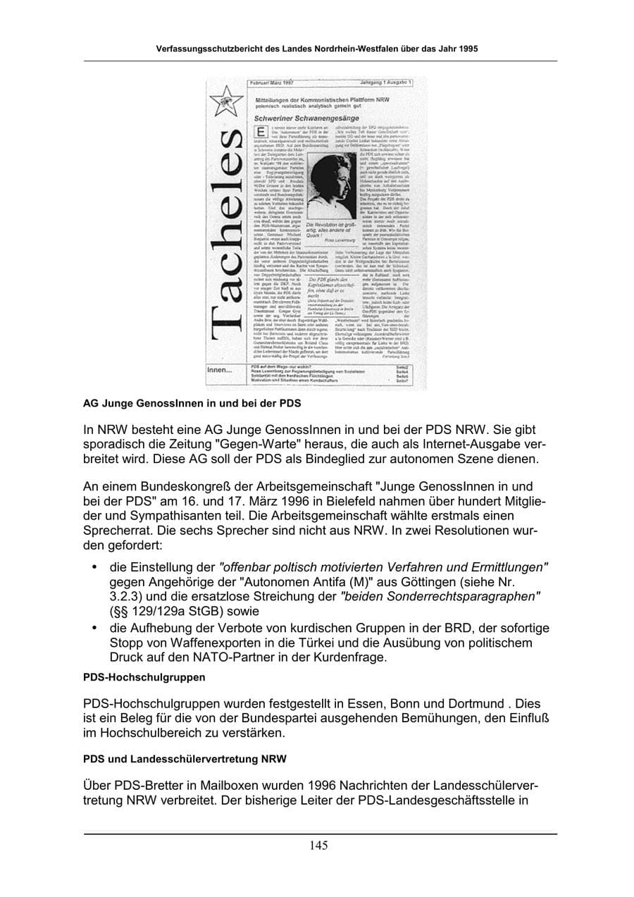 Seite 145 des Verfassungsschutzbericht 1996 Nordrhein-Westfalen