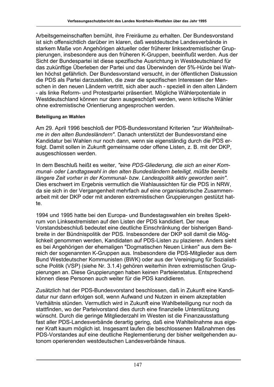 Seite 147 des Verfassungsschutzbericht 1996 Nordrhein-Westfalen