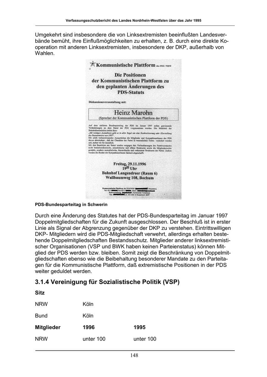 Seite 148 des Verfassungsschutzbericht 1996 Nordrhein-Westfalen