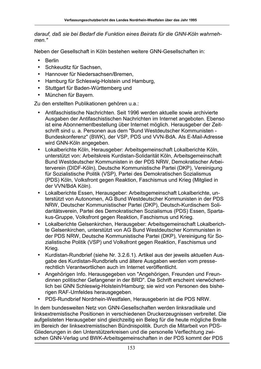Seite 153 des Verfassungsschutzbericht 1996 Nordrhein-Westfalen