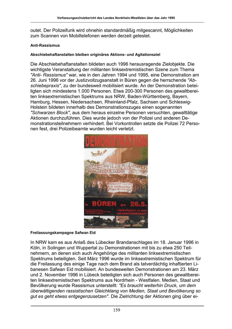 Seite 159 des Verfassungsschutzbericht 1996 Nordrhein-Westfalen