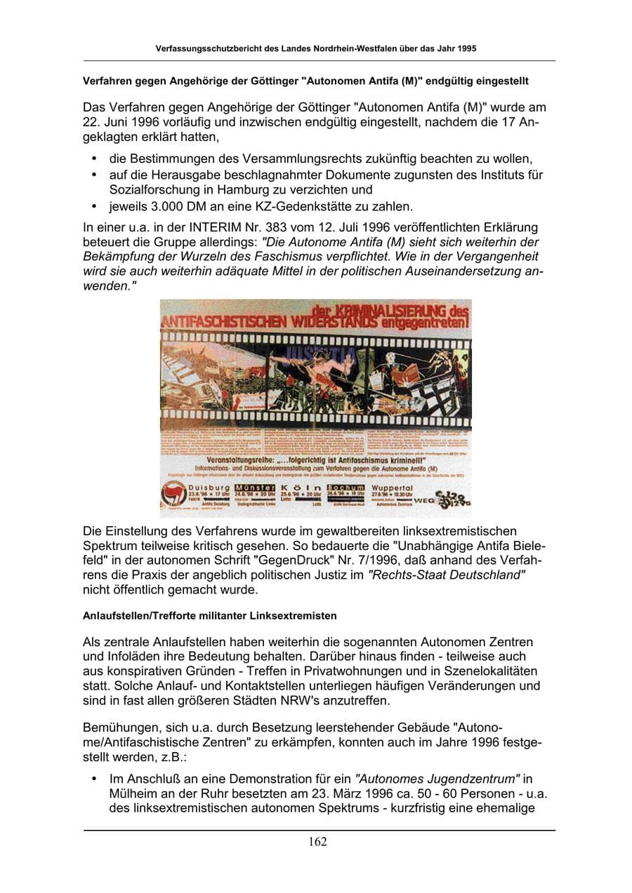 Seite 162 des Verfassungsschutzbericht 1996 Nordrhein-Westfalen