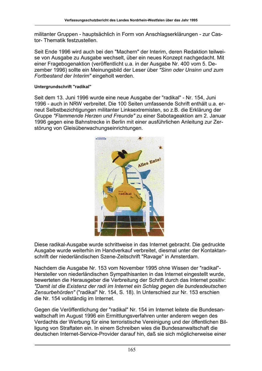 Seite 165 des Verfassungsschutzbericht 1996 Nordrhein-Westfalen