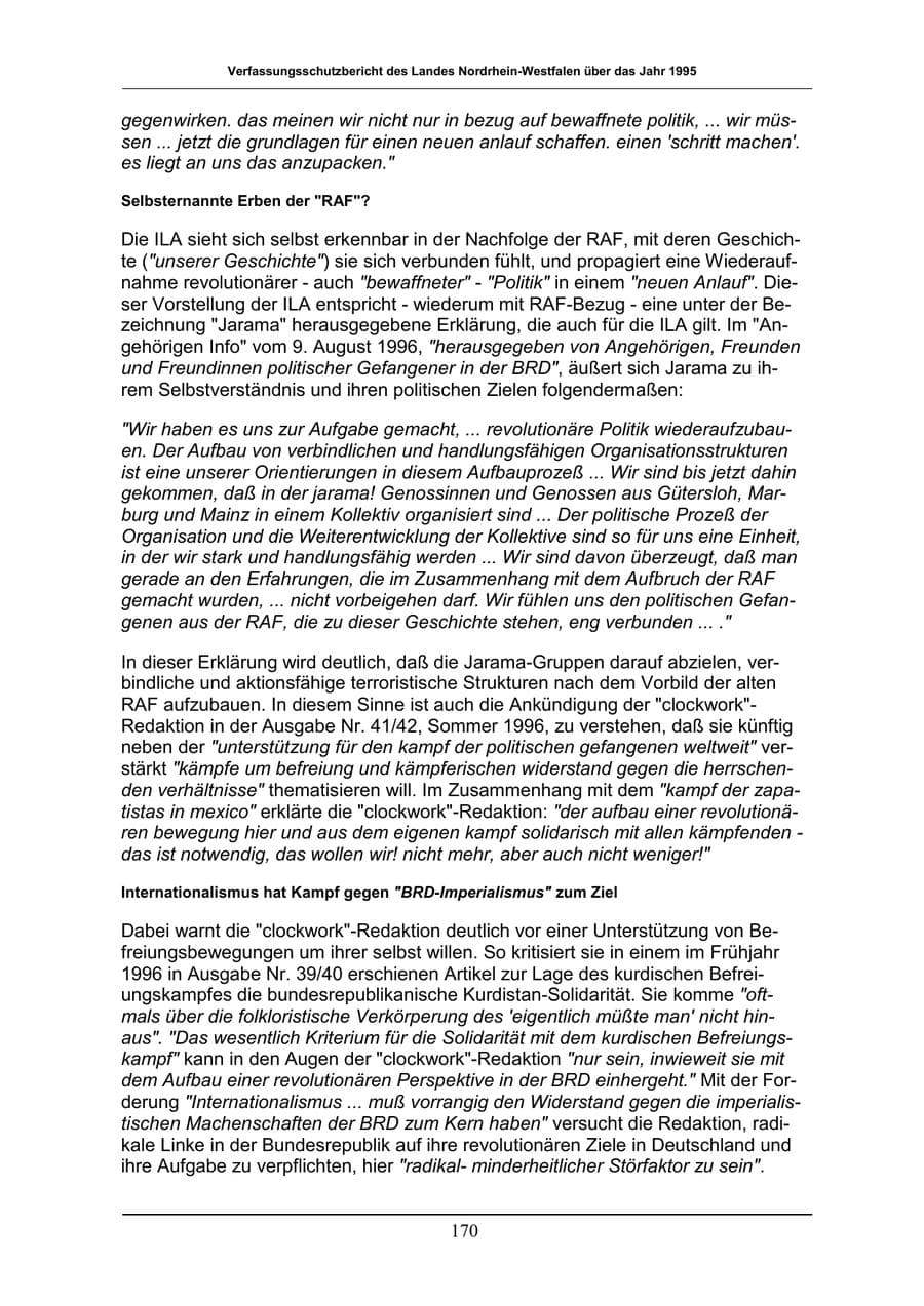 Seite 170 des Verfassungsschutzbericht 1996 Nordrhein-Westfalen