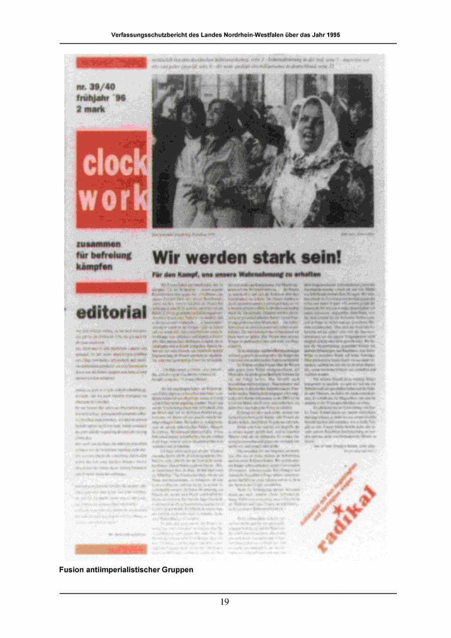 Seite 19 des Verfassungsschutzbericht 1996 Nordrhein-Westfalen