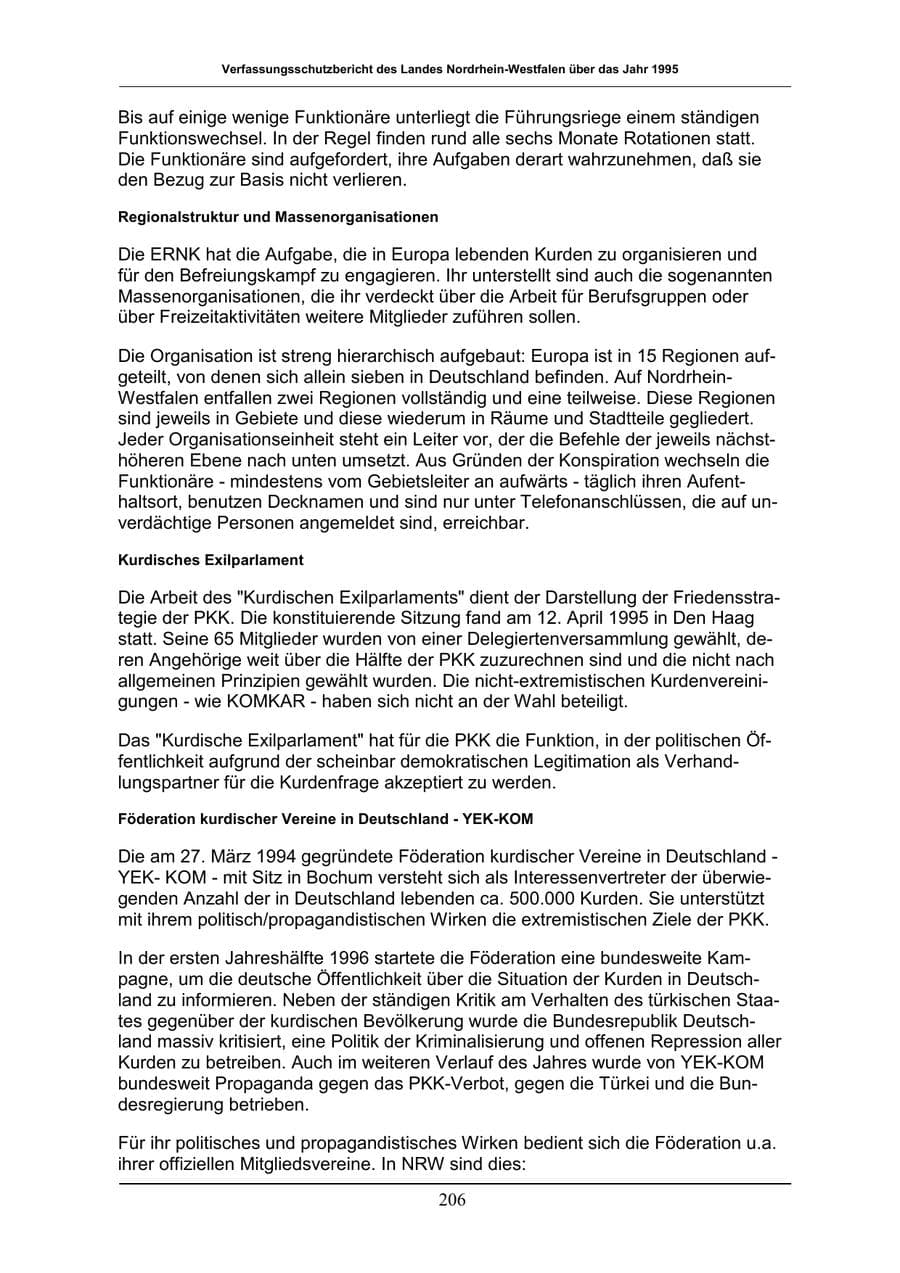 Seite 206 des Verfassungsschutzbericht 1996 Nordrhein-Westfalen