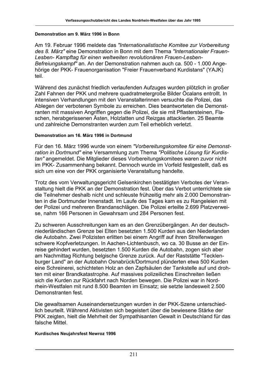 Seite 211 des Verfassungsschutzbericht 1996 Nordrhein-Westfalen