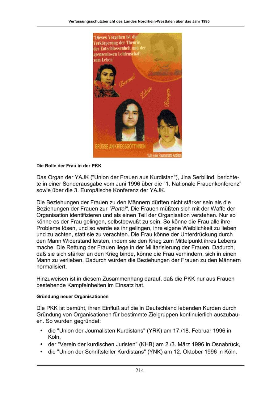 Seite 214 des Verfassungsschutzbericht 1996 Nordrhein-Westfalen