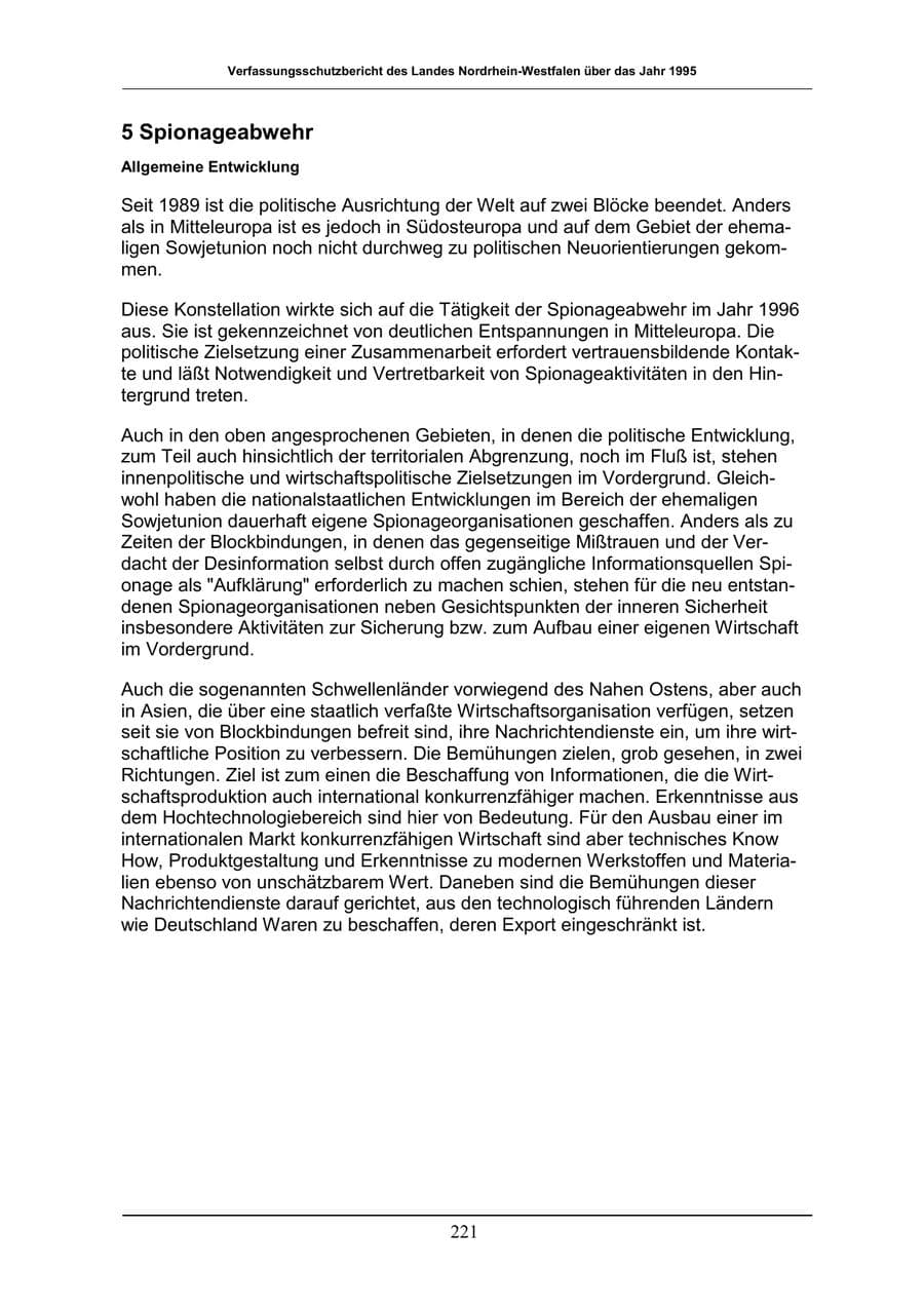Seite 221 des Verfassungsschutzbericht 1996 Nordrhein-Westfalen