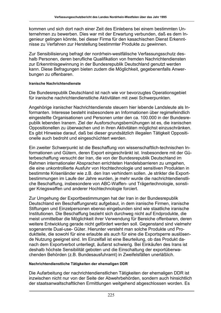 Seite 225 des Verfassungsschutzbericht 1996 Nordrhein-Westfalen