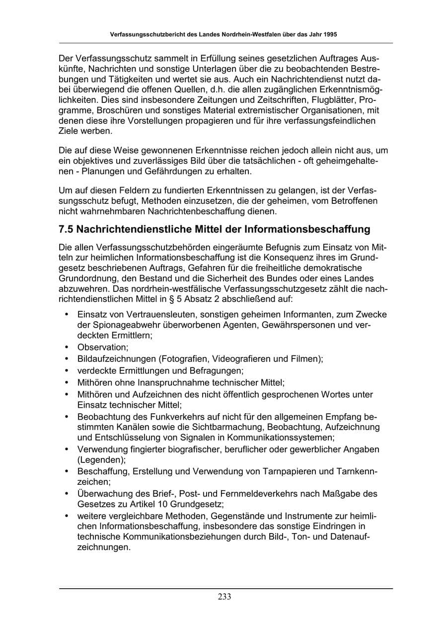 Seite 233 des Verfassungsschutzbericht 1996 Nordrhein-Westfalen