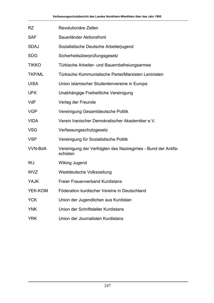 Seite 247 des Verfassungsschutzbericht 1996 Nordrhein-Westfalen
