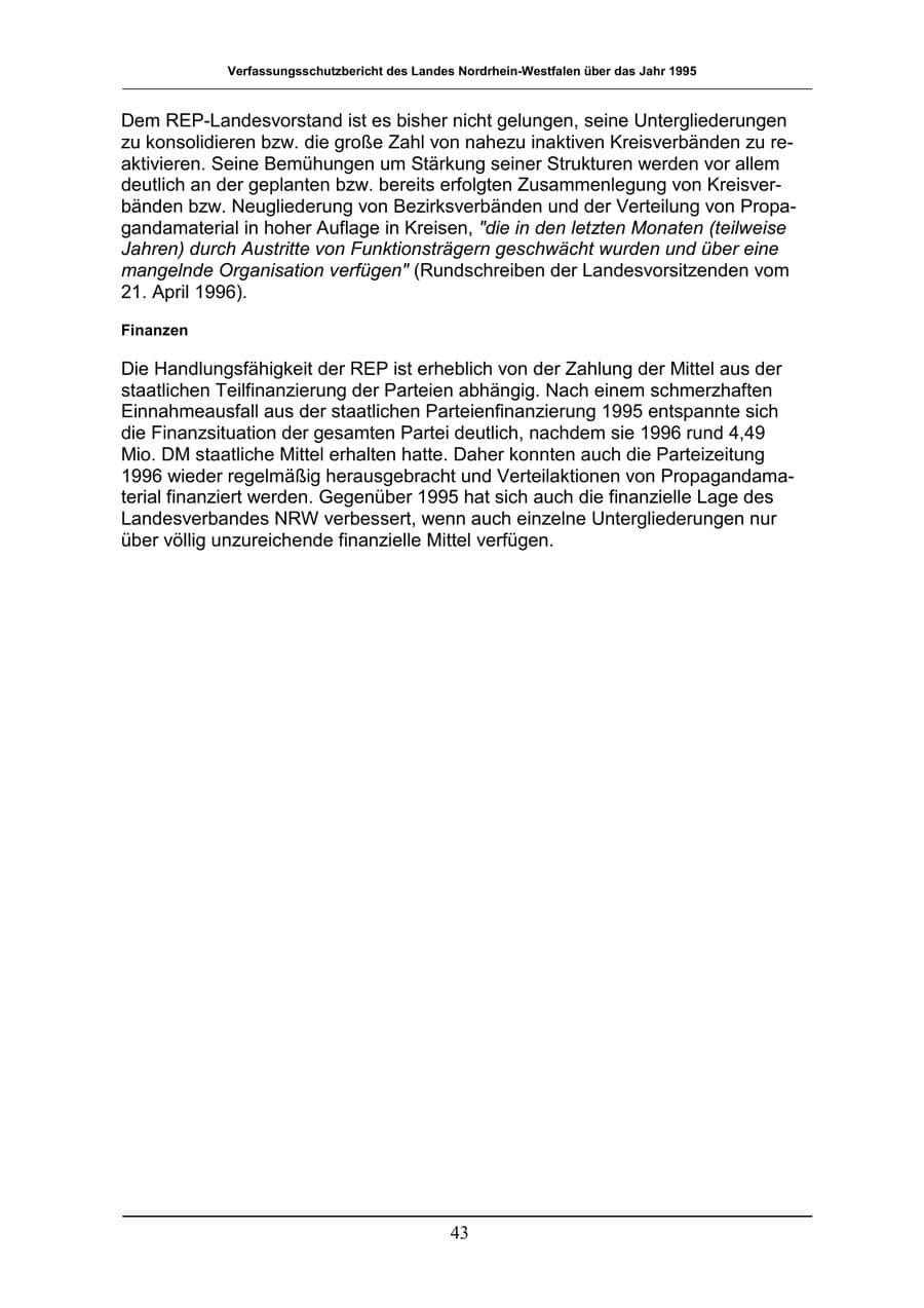 Seite 43 des Verfassungsschutzbericht 1996 Nordrhein-Westfalen