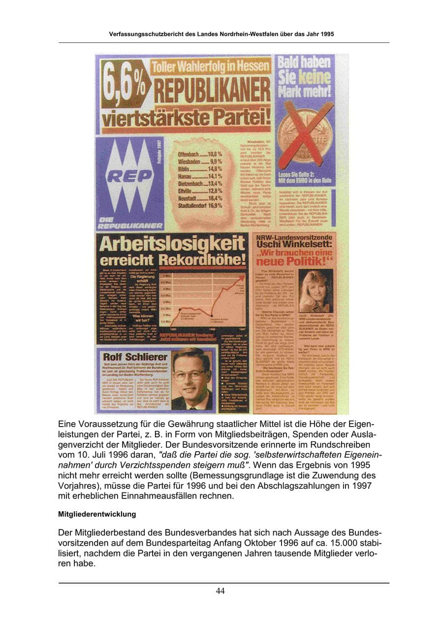 Seite 44 des Verfassungsschutzbericht 1996 Nordrhein-Westfalen
