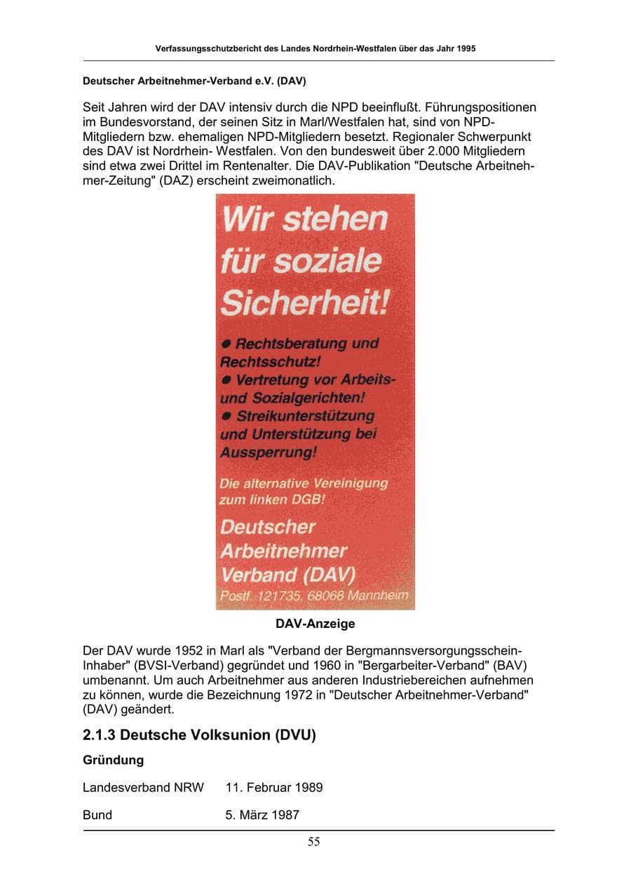 Seite 55 des Verfassungsschutzbericht 1996 Nordrhein-Westfalen