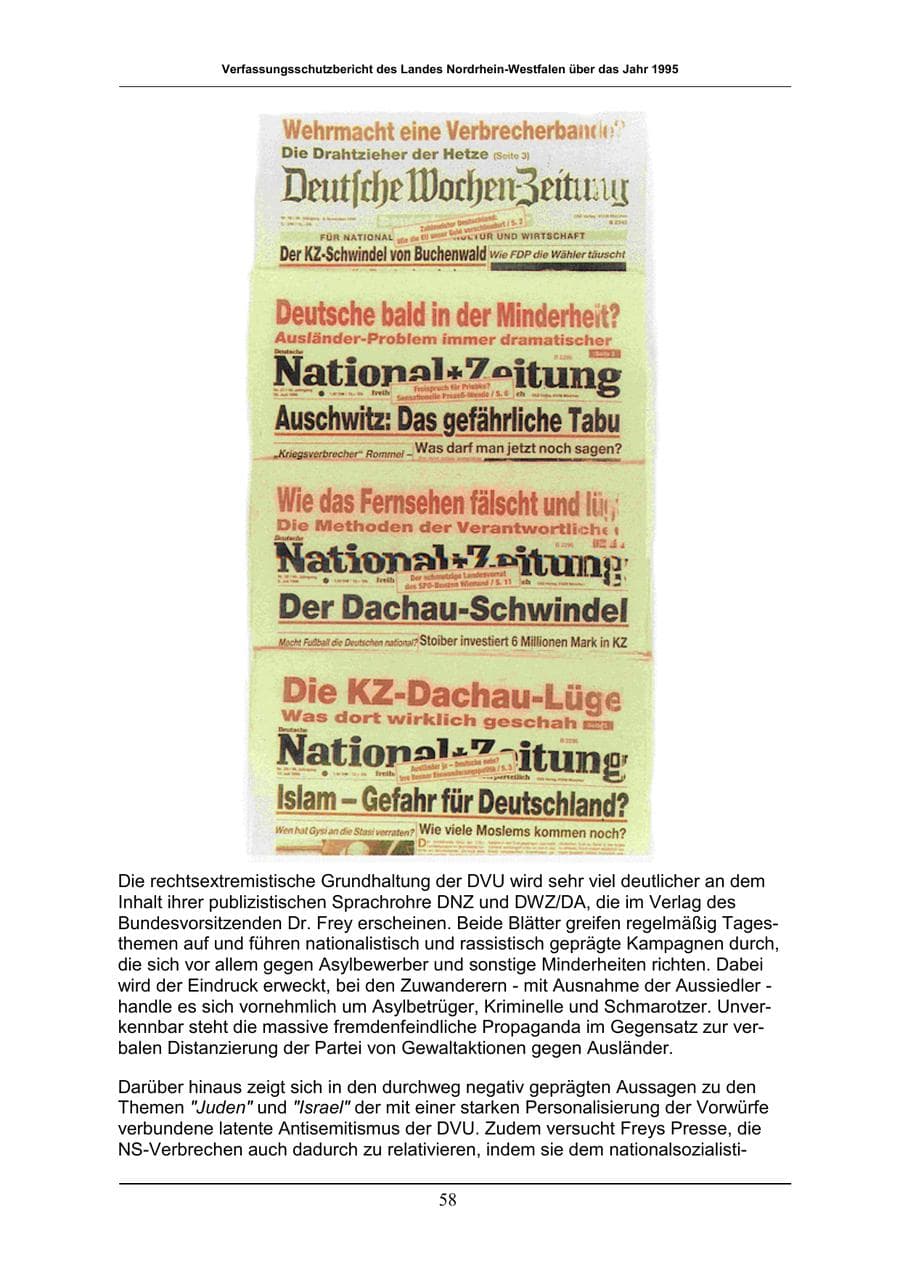 Seite 58 des Verfassungsschutzbericht 1996 Nordrhein-Westfalen