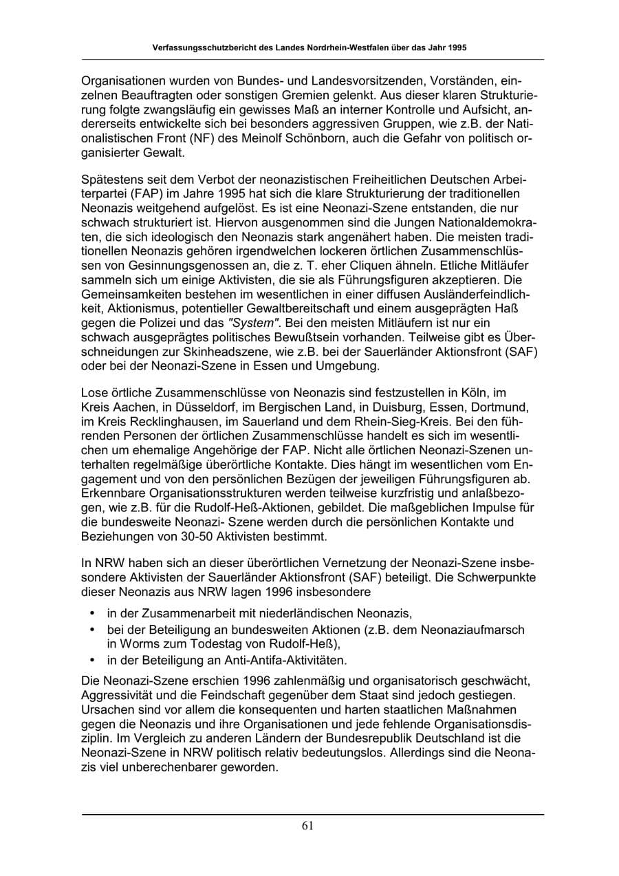 Seite 61 des Verfassungsschutzbericht 1996 Nordrhein-Westfalen