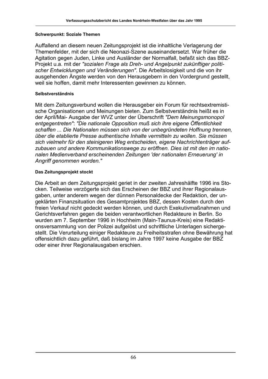 Seite 66 des Verfassungsschutzbericht 1996 Nordrhein-Westfalen