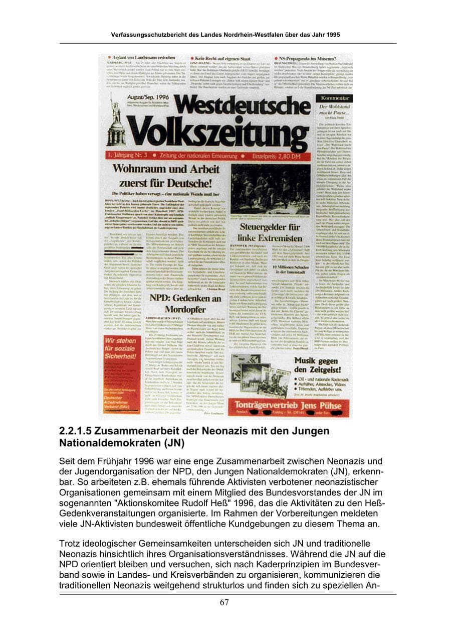 Seite 67 des Verfassungsschutzbericht 1996 Nordrhein-Westfalen