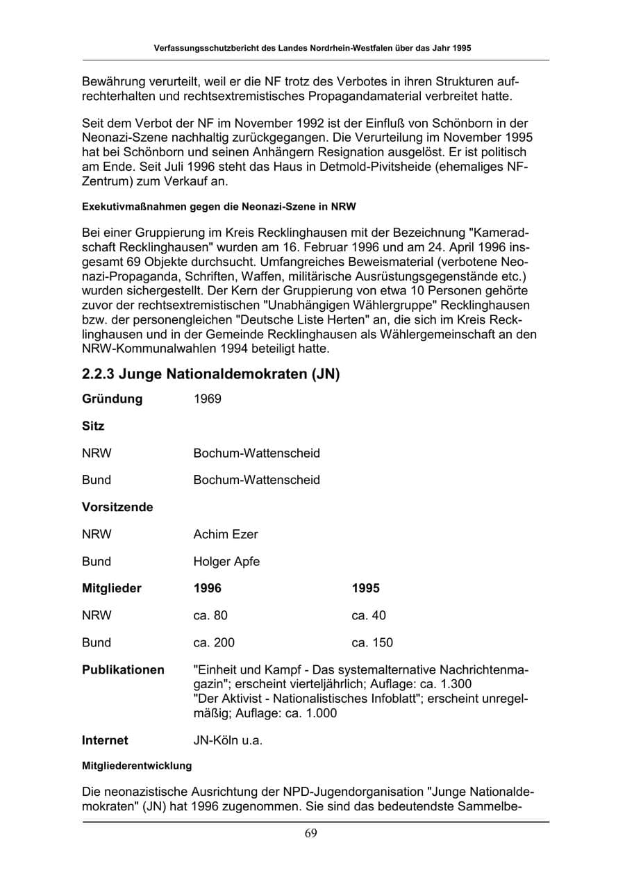Seite 69 des Verfassungsschutzbericht 1996 Nordrhein-Westfalen