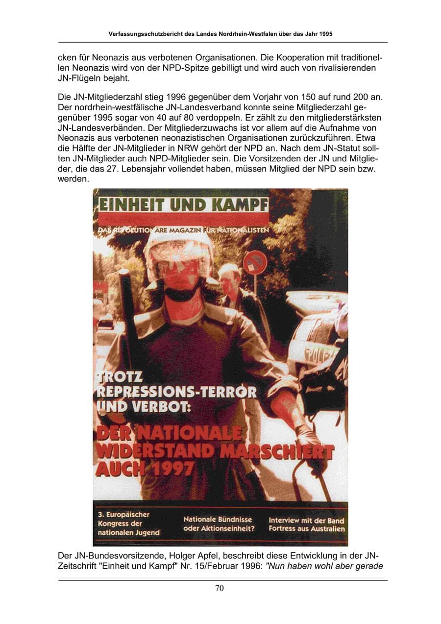 Seite 70 des Verfassungsschutzbericht 1996 Nordrhein-Westfalen