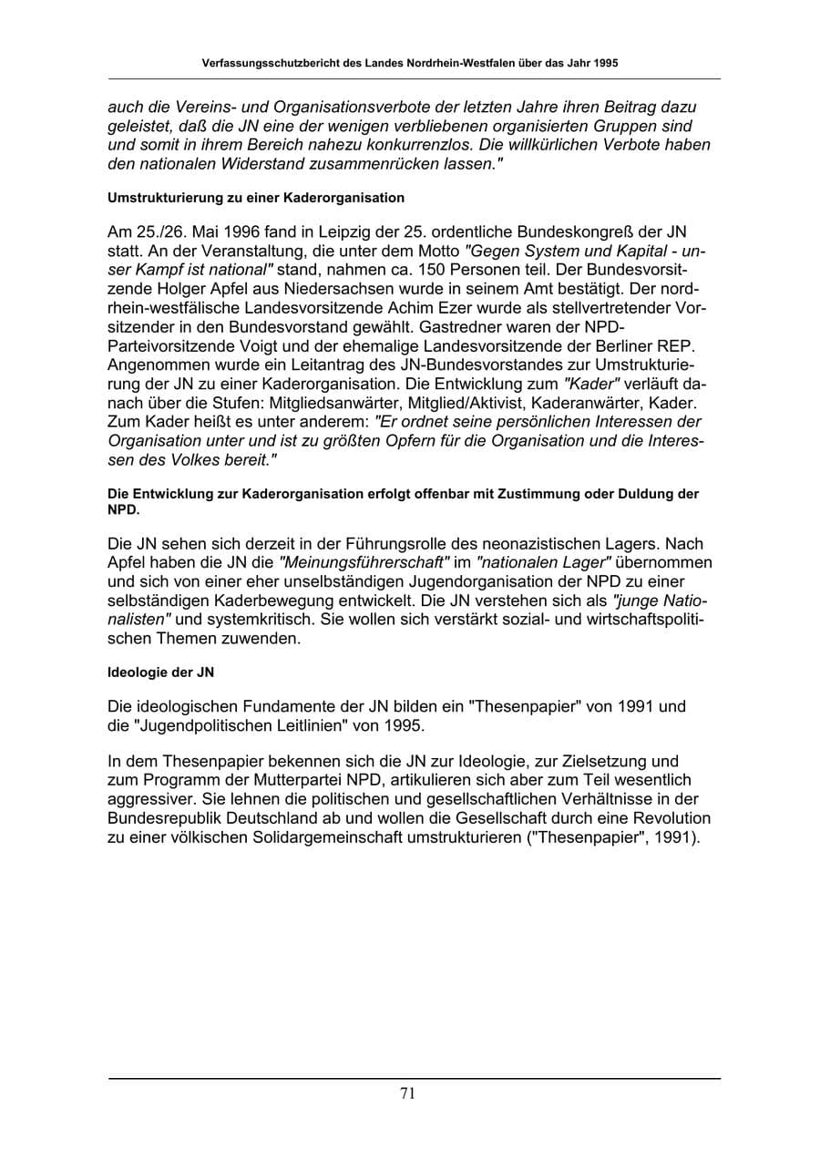 Seite 71 des Verfassungsschutzbericht 1996 Nordrhein-Westfalen