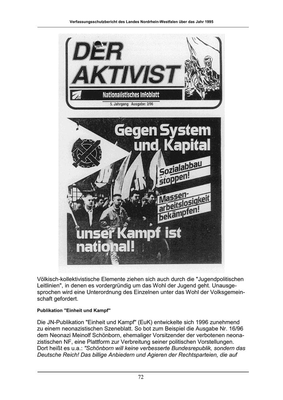 Seite 72 des Verfassungsschutzbericht 1996 Nordrhein-Westfalen