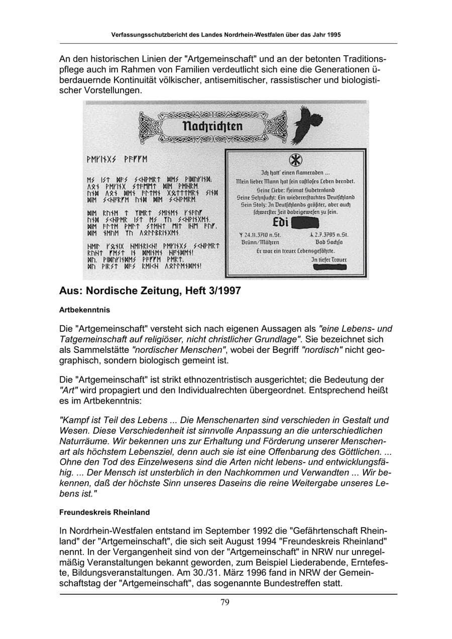 Seite 79 des Verfassungsschutzbericht 1996 Nordrhein-Westfalen