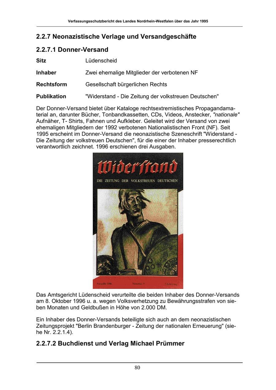 Seite 80 des Verfassungsschutzbericht 1996 Nordrhein-Westfalen