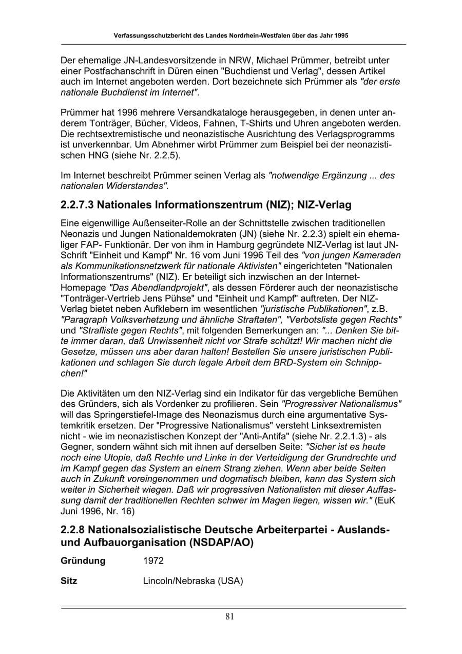 Seite 81 des Verfassungsschutzbericht 1996 Nordrhein-Westfalen