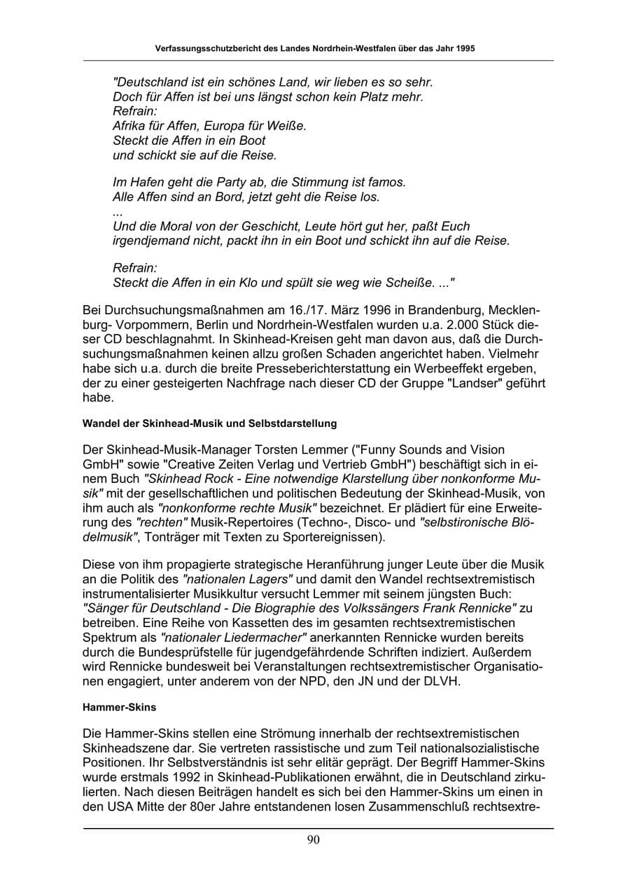 Seite 90 des Verfassungsschutzbericht 1996 Nordrhein-Westfalen