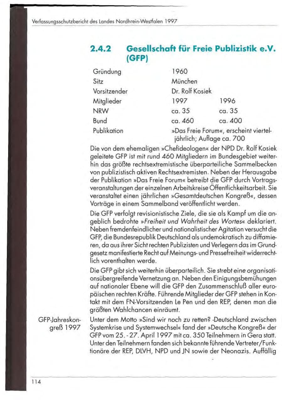 Seite 116 des Verfassungsschutzbericht 1997 Nordrhein-Westfalen