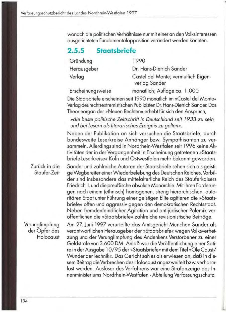 Seite 136 des Verfassungsschutzbericht 1997 Nordrhein-Westfalen
