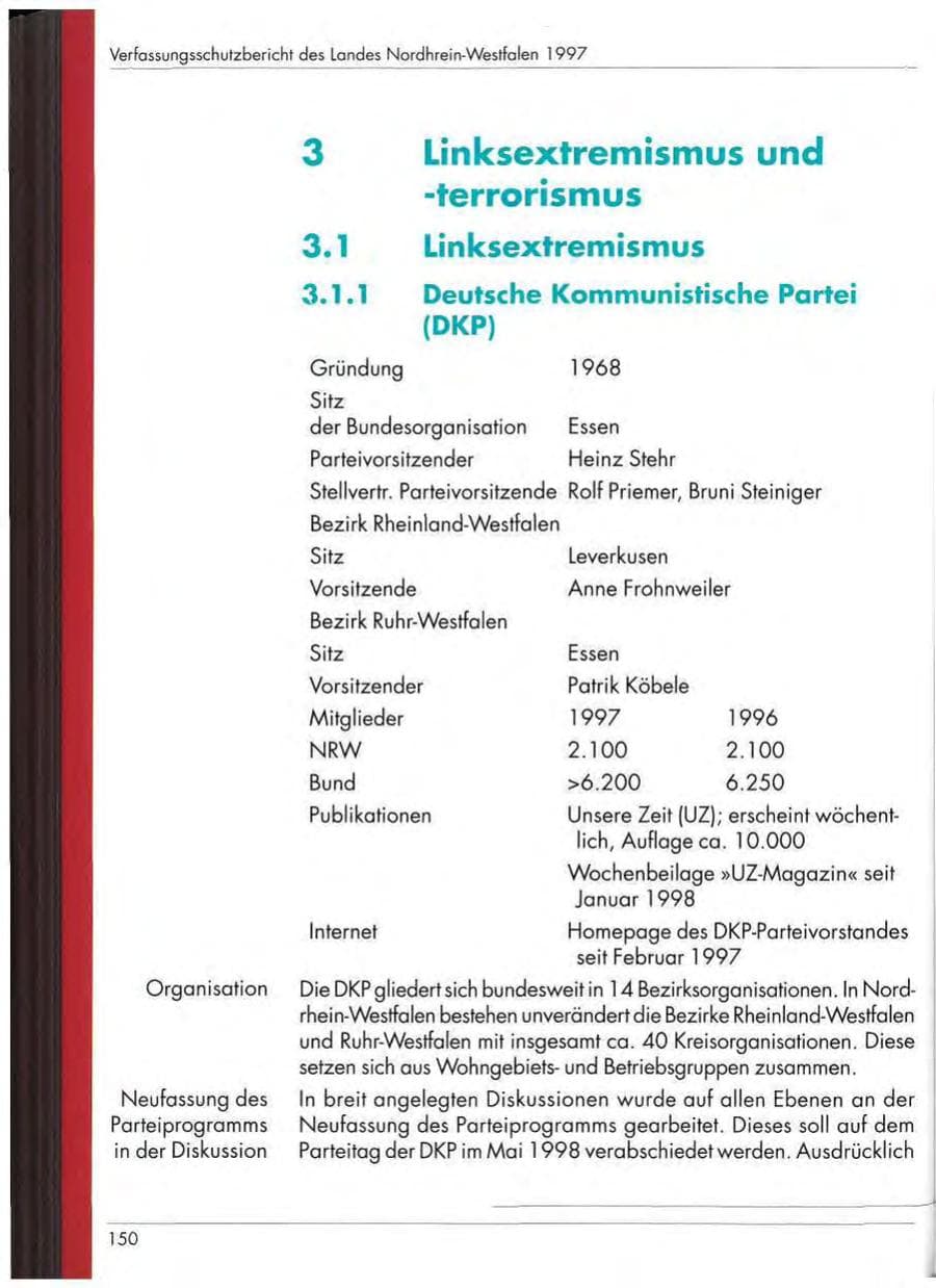 Seite 152 des Verfassungsschutzbericht 1997 Nordrhein-Westfalen