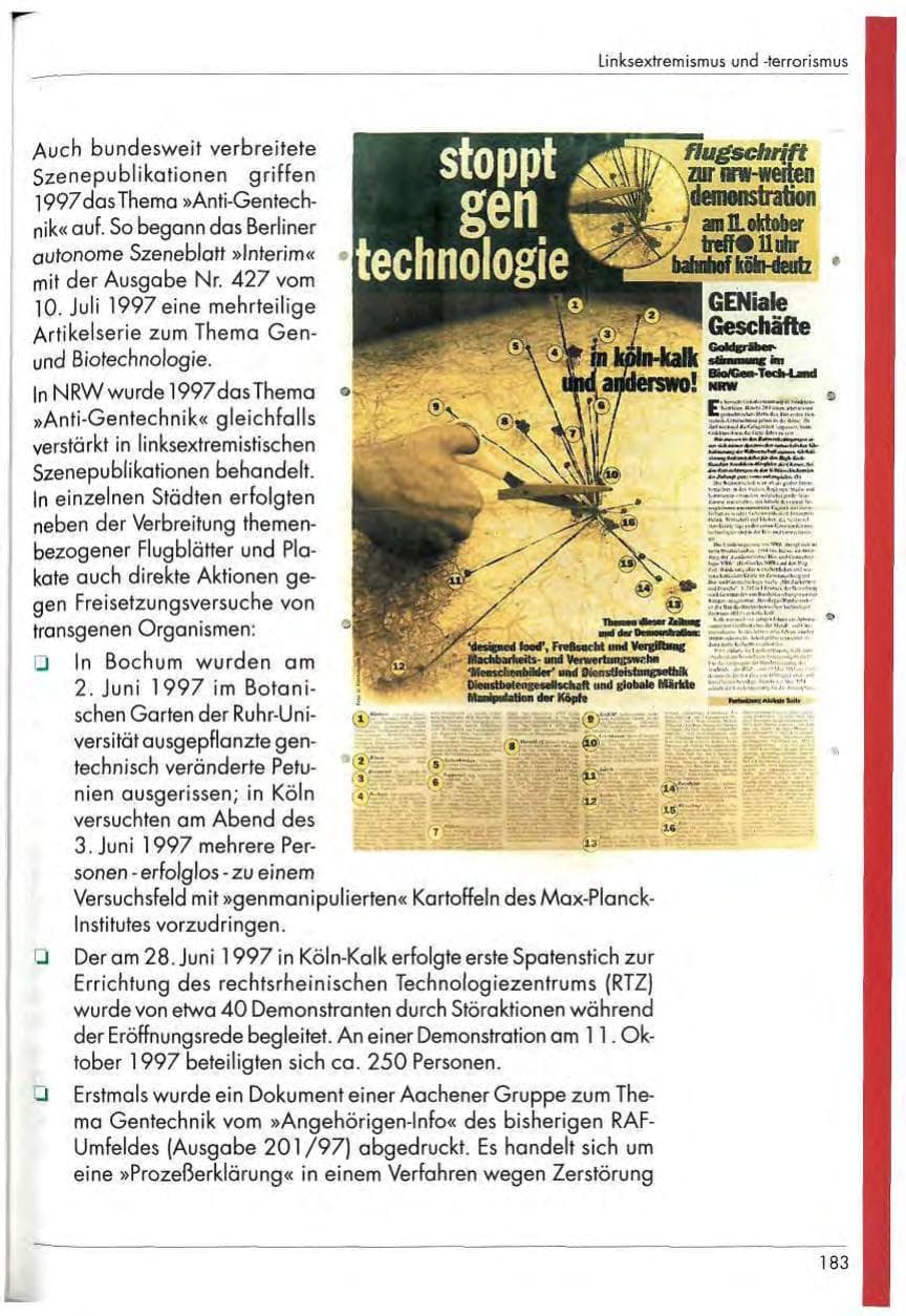 Seite 185 des Verfassungsschutzbericht 1997 Nordrhein-Westfalen