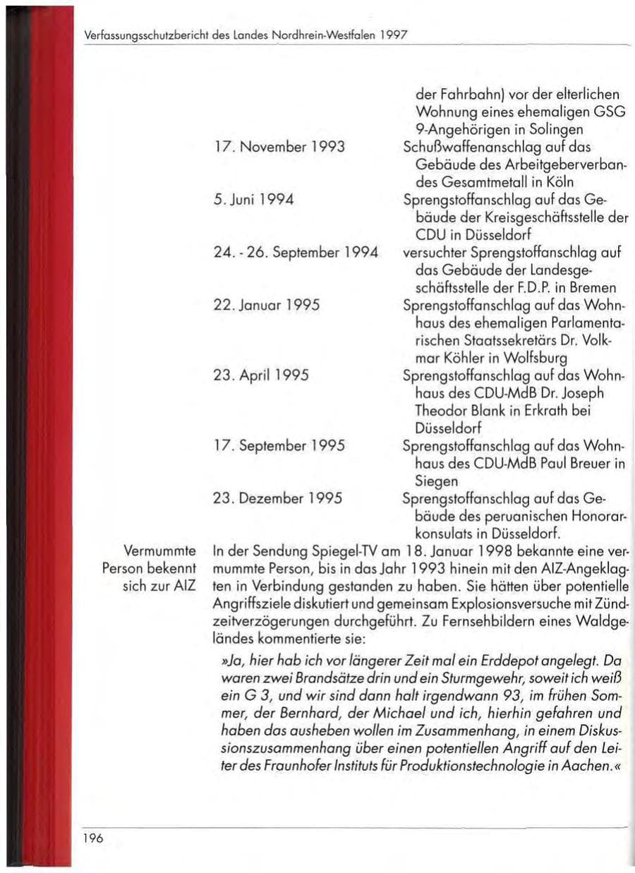 Seite 198 des Verfassungsschutzbericht 1997 Nordrhein-Westfalen