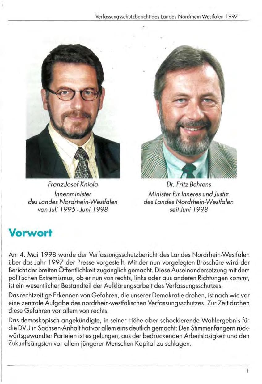 Seite 3 des Verfassungsschutzbericht 1997 Nordrhein-Westfalen