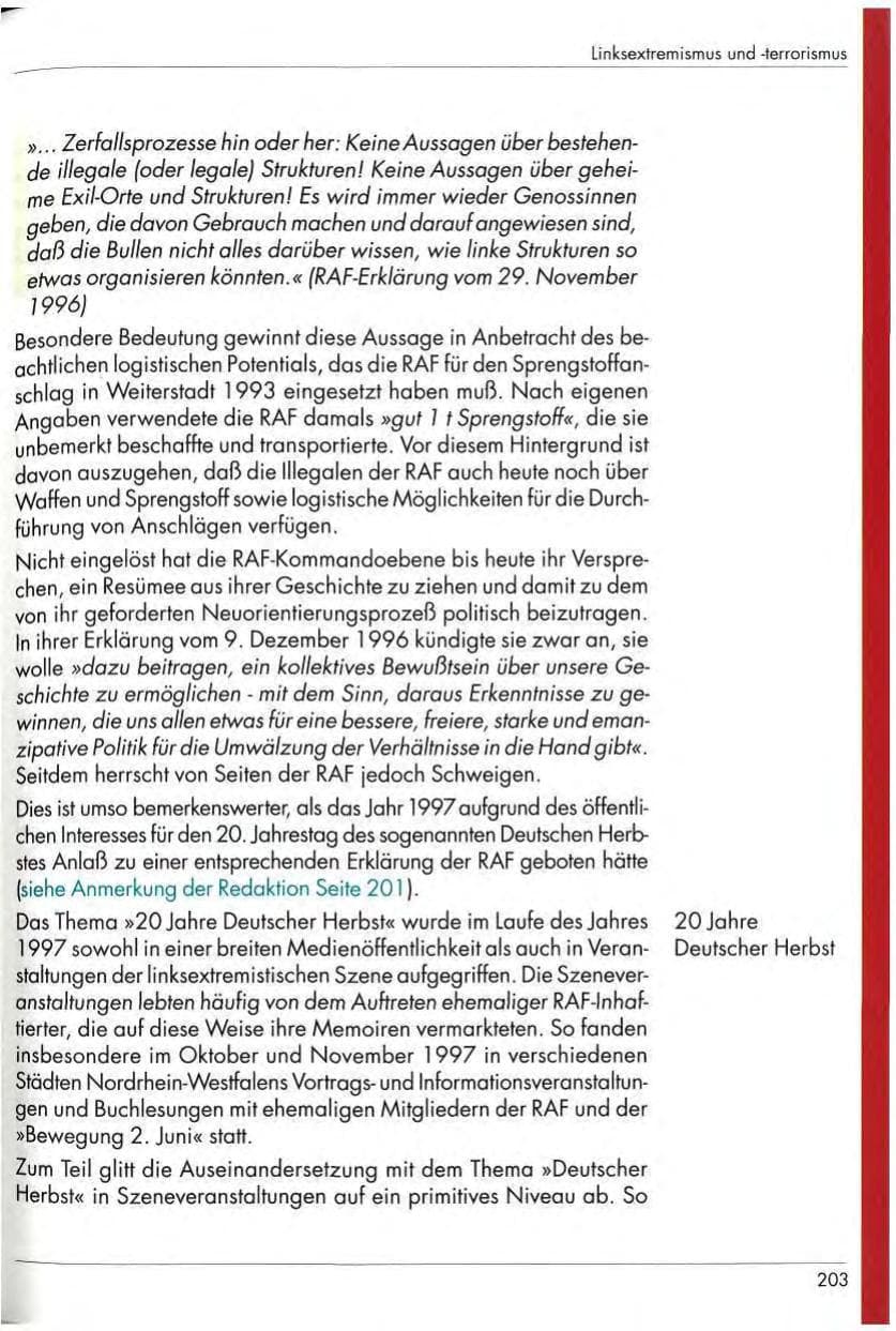 Seite 205 des Verfassungsschutzbericht 1997 Nordrhein-Westfalen