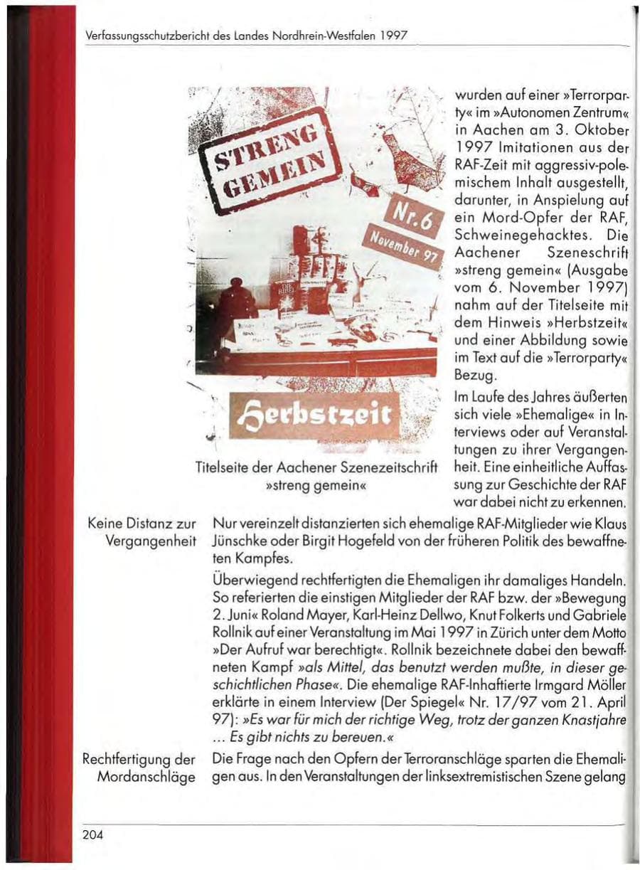 Seite 206 des Verfassungsschutzbericht 1997 Nordrhein-Westfalen
