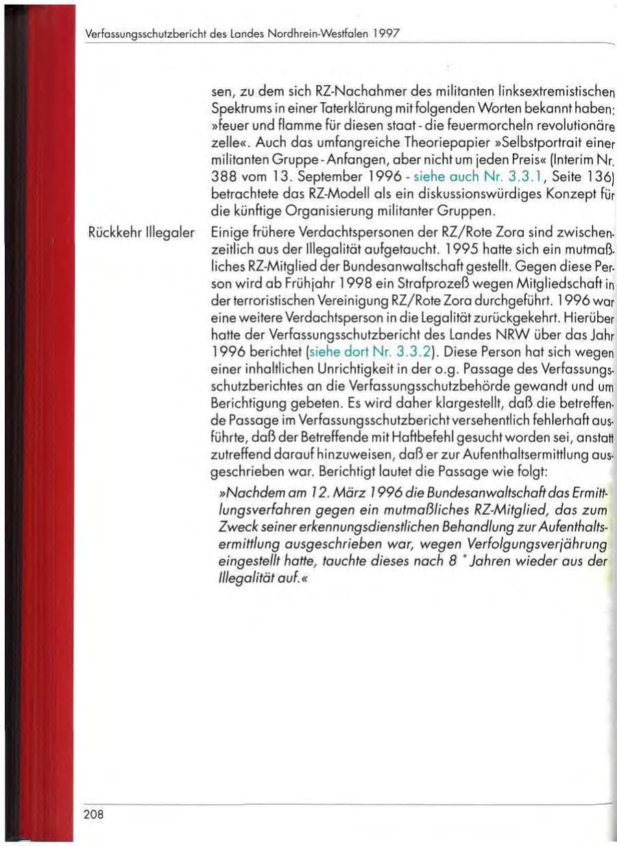 Seite 210 des Verfassungsschutzbericht 1997 Nordrhein-Westfalen