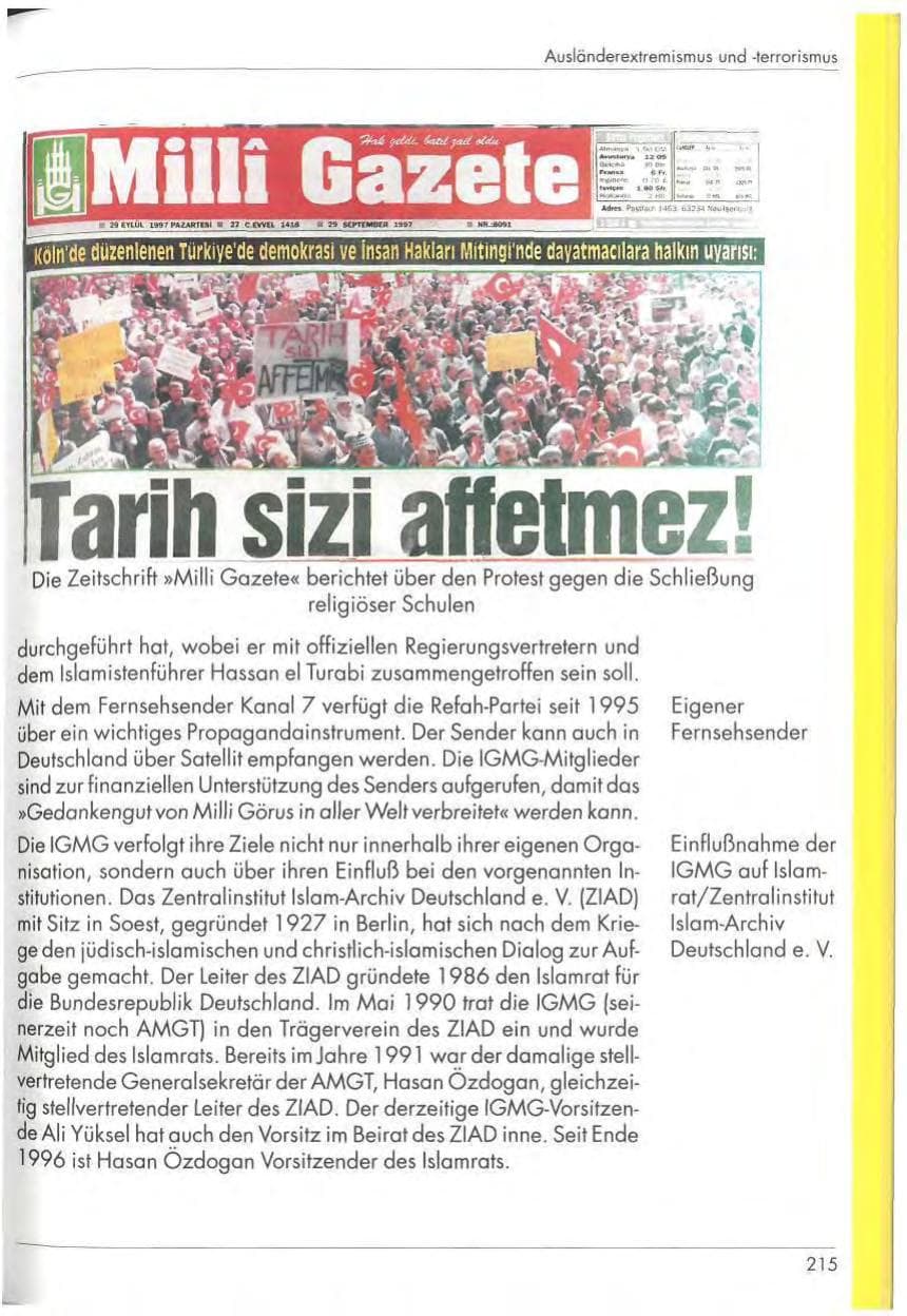 Seite 217 des Verfassungsschutzbericht 1997 Nordrhein-Westfalen