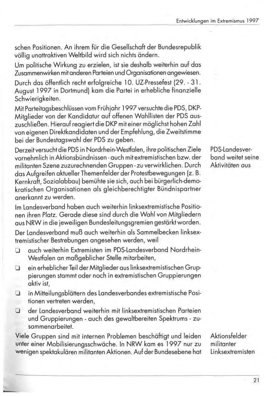 Seite 23 des Verfassungsschutzbericht 1997 Nordrhein-Westfalen